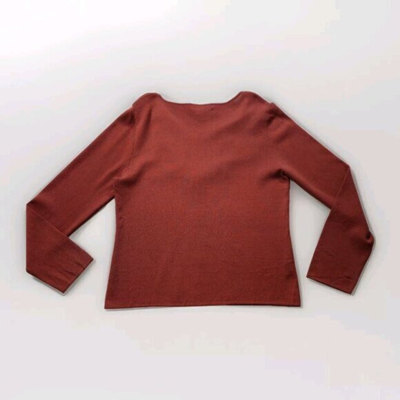 Cable & Gauge Knit Western Top Women XL Burnt Orange LS Suede Fringe V Neck Boho - Picture 12 of 14